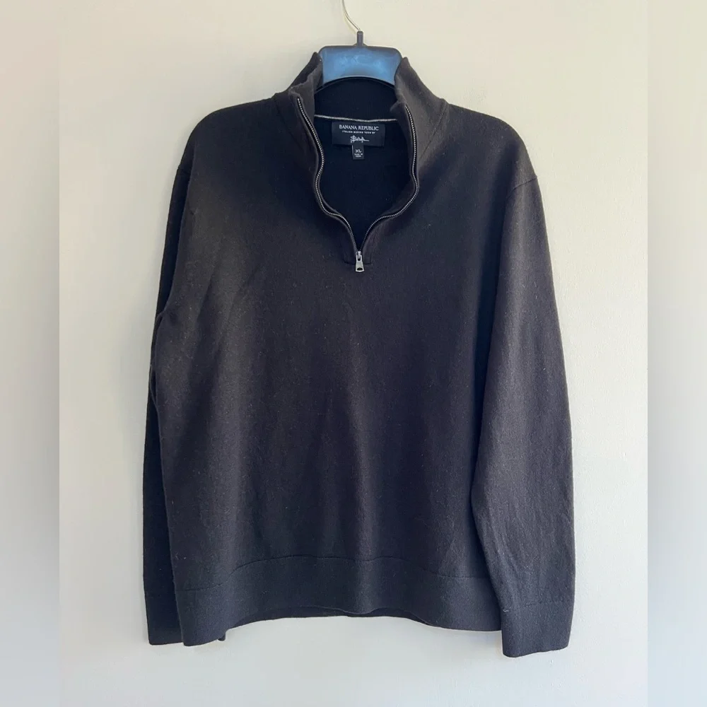 Banana Republic Italian Merino Wool Half-Zip Sweater in Black, size XL